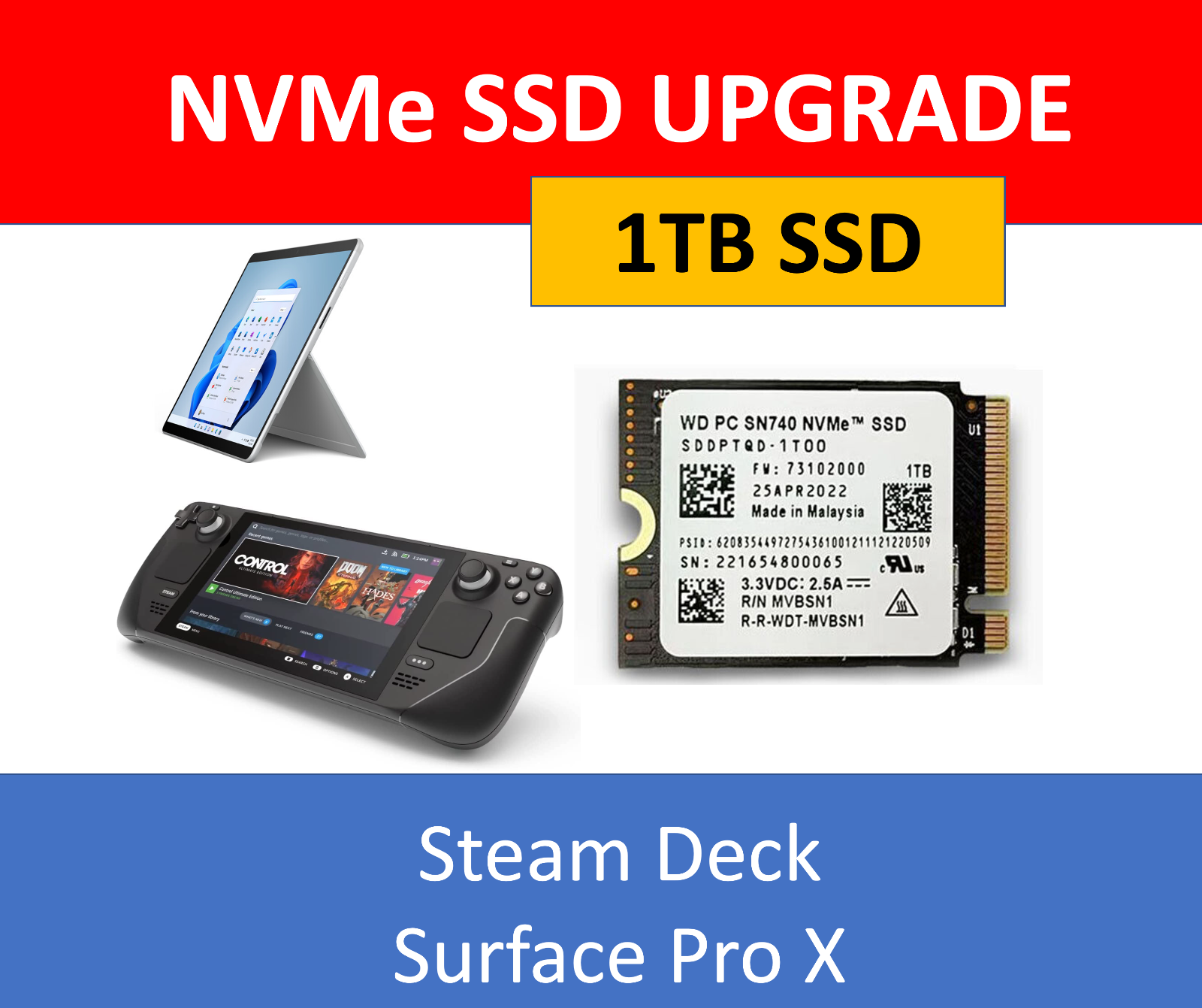 WD 1TB M.2 2230 SSD NVMe PCIe4x4 SN740 For Steam Deck ASUS WD 1TB M.2 2230 SSD NVMe PCIe4x4 SN740 For Steam Deck ASUS